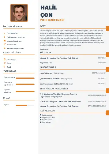 Fizik Öğretmeni CV Örnekleri cv indir